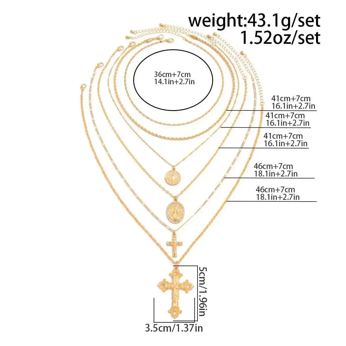 6Pcs/Set Punk Big Cross Jesus Pendant Choker Necklace for Men Collaes Hip Hop Adjustable Chain Christian Jewelry Gift