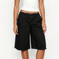 Women's Knee Length Cargo Shorts Elastic Drawstring Waist Loose Fit Bermuda Capris with Pockets Casual Streetwear Summer