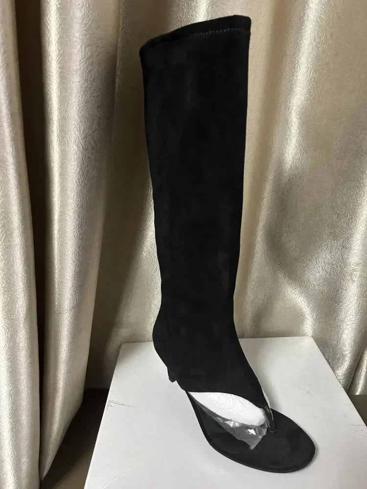 New European and American Fish Mouth Clip Toe Mid Boot, Fashionable Thin High Heel Side Zipper Women's High Tube Cool Boot