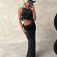 See Through 2 Piece Set Women Sexy Coquette Ruffles Tank Tops+Maxi Skirts Matching Summer Clubwear Vacation Outfits