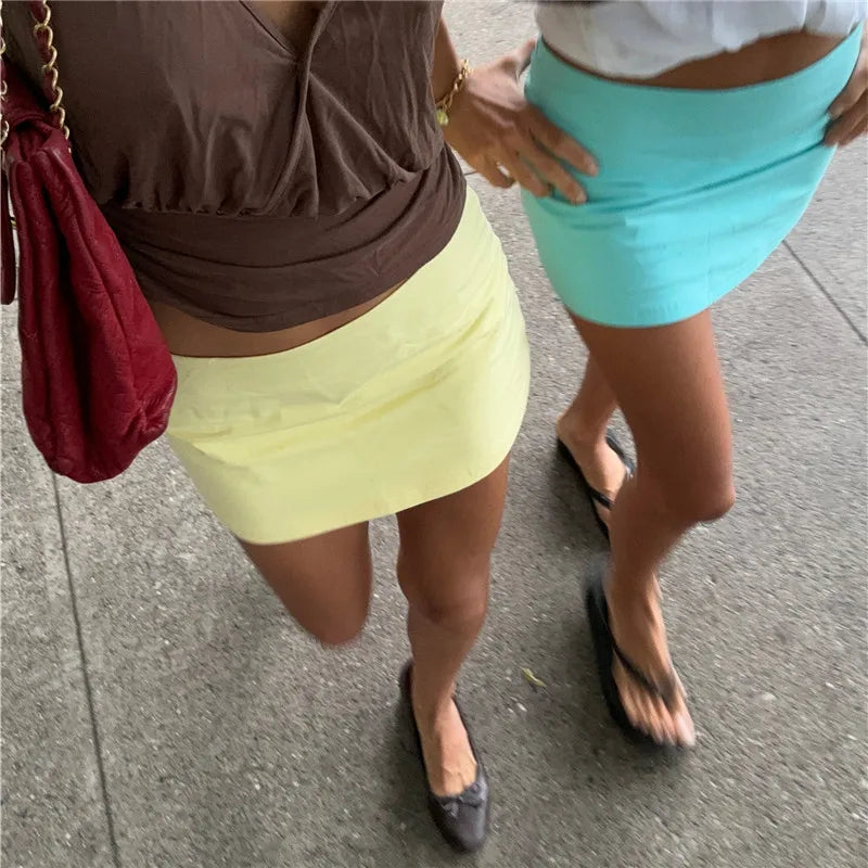 Women Y2K Low Rise Mini Skirt Stretchy Bodycon Solid Color Soft Jersey Slim Fit Summer Streetwear Short Skirt