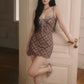 Square Collar Sleeveless Dress Women Sex Plaid Print Fashion Bow Bandages Ruched Patchwork Hottie Trend Party Bodycon