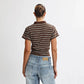 Womens Short Sleeve T-Shirt Stripe Print Buttons Collared Slim Fit Shirts Stylish Summer Casual Tops Streetwear