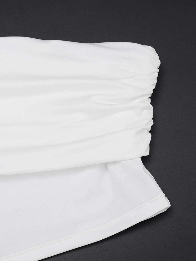 Sexy Tracksuits 2-Piece Set Women Skew Collar Chest Wrapped Crop Top+Skinny Shorts Basic Stretch Matching Outfits