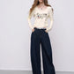 Women's Long Sleeve Graphic Tee with Cartoon Print, Lace Trim Crop Top, Cute Casual T-Shirt for Daily Wear