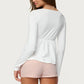 Women Lace Trim Babydoll Tops Long Sleeve V Neck Slim Aesthetic Shirts Girls Cute Peplum Shirt Y2k Fall Coquette Blouses