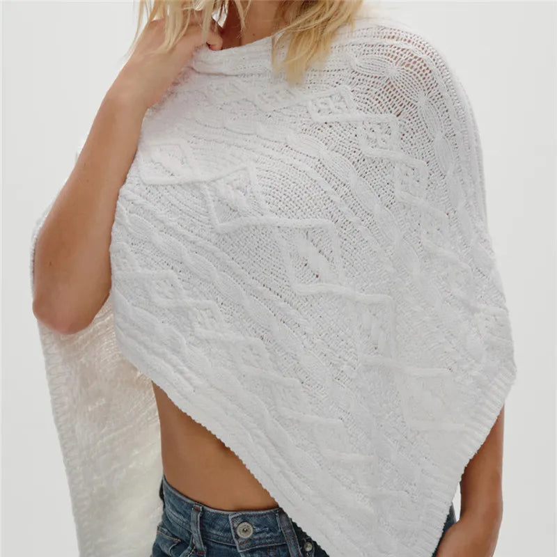 Women Asymmetrical Knit Poncho Cable Knitted Wrap Shawl Sweater Crochet Y2K Fall Cape Tops Vacation Beachwear
