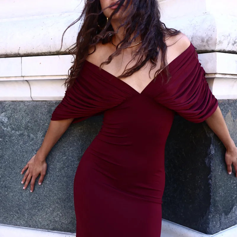 V Neck Off Shoulder Backless Maxi Dresses Elegant Evening Party Dress Woman Clothing