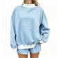 Women Mock Neck Striped Loungewear Two Piece Set Oversized Long Sleeve Sweatshirt And Shorts Casual Pajama Outfit