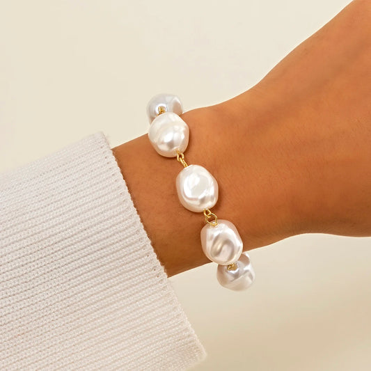 Unique Asymmetric Irregular Baroque Pearl Chain Bracelet for Women Wedding Bridal Kpop Charm Beaded Couple Hand Jewelry