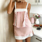 Y2K Lace Trim Satin Pajama Set For Women Spaghetti Strap Peplum Cami Top And High Waist Mini Skirt Two Piece Sleepwear