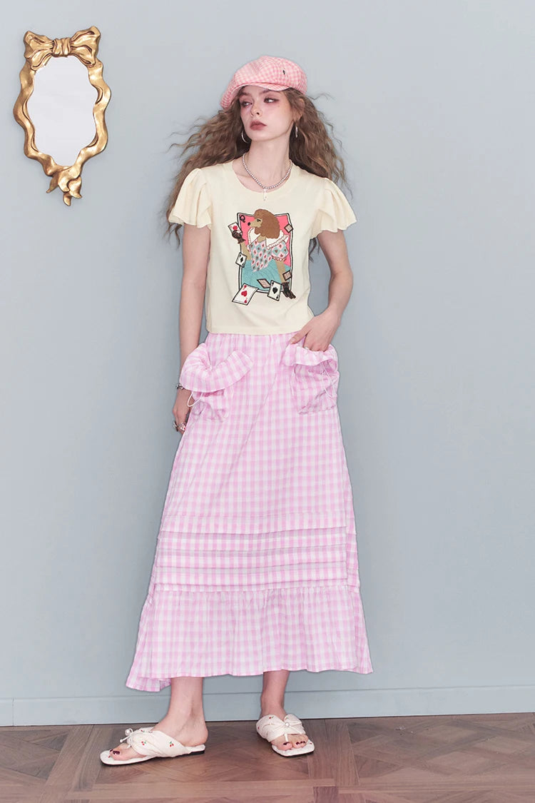 2025 Summer New Arrival Sweet Cool Faux Ice Silk Bubble Sleeve Printed Knit Sweater Women‘s’ Fit Short Sleeve Top