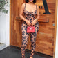 Leopard Print Jumpsuit Women Low-Neck Sleeveless Backless Skinny Sexy Midnight Elasticity Summer Fashion Streetwear