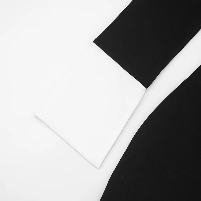 Black and White Patchwork Short Dresses for Women Clothing Elegant Fashion Long Sleeve Bodycon Dress