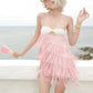 Backless Tassels Dress Women Patchwork Hollow Folds Sleeveless Summer Sweet Fashion Beach Party Midnight Mini Bodycon