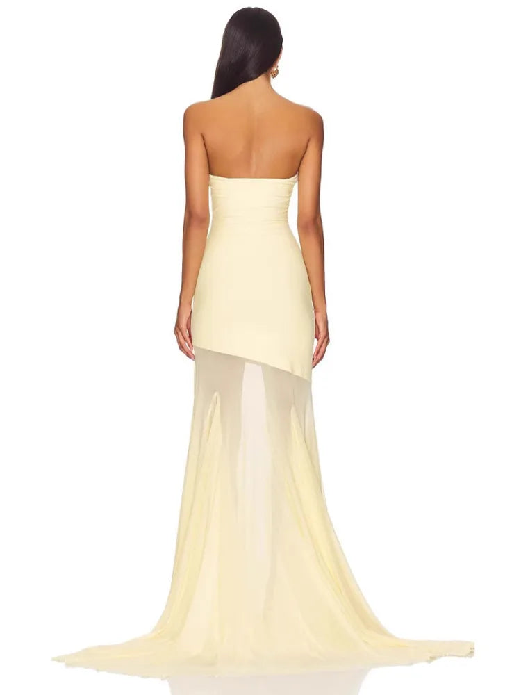 Off-shoulder Strapless Sexy Maxi Dress Women Gown Fashion Elegant Mesh Sleeveless Backless Bodycon Club Party Dresses