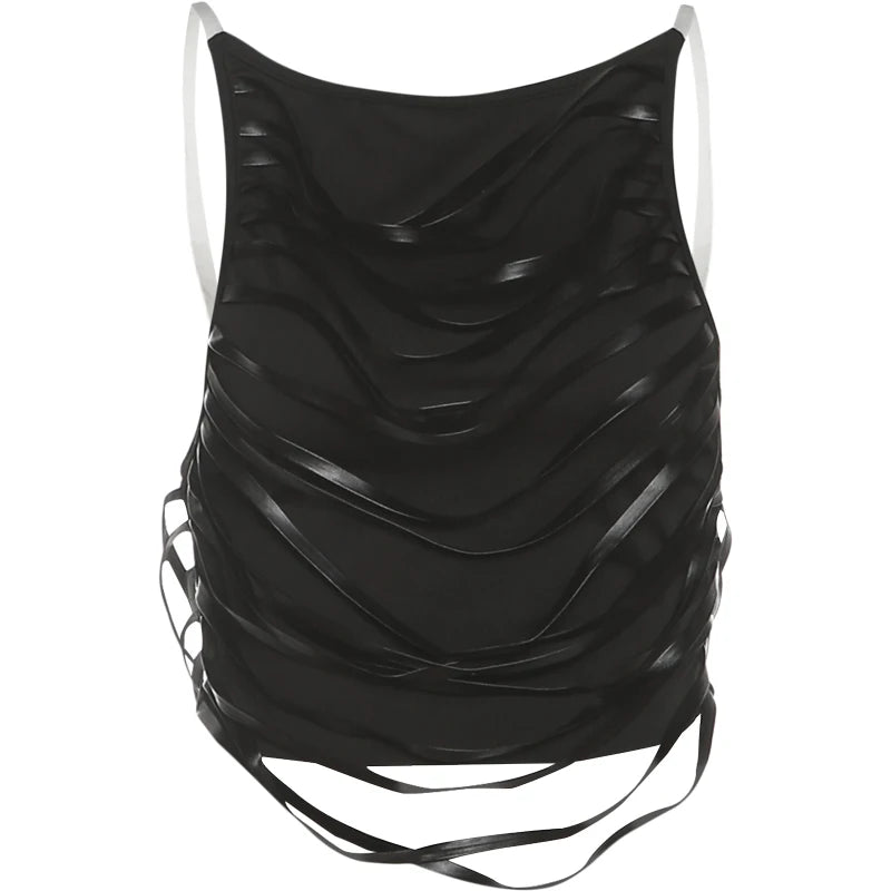 Swing Strip Decoration Vest Women Patchwork Backless Skinny Sexy Midnight Street Summer Trend Wild Party Hottie Mini Tops