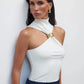 Turtleneck Basic Knit Tank Tops Women Vest Pullovers Metal Ring Camisole Sleeveless Skinny Knitted Tops Y2K Cropped Top
