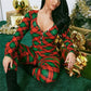 Women Plus Size Christmas Pajama Long Sleeve V Neck Button Printed Bodycon Jumpsuit Loungewear Home Sleepwear Night Suit