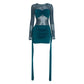 Mesh Splicing Long Sleeve Draped Mini Dress Green Black Club Dresses Sexy Fall Clothes Woman 2025