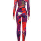 Sexy Sporty 2-Piece Set Women Tracksuit Sporty Fall Crop Tops+Leggings Matching Tight Stretch Colorful Print Streetwear