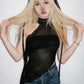 Mesh Sexy Tassel Hat+Vest Half Turtleneck Patchwork Irregular Hem Hip-Hop Style Music Festival Midnight Streetwear