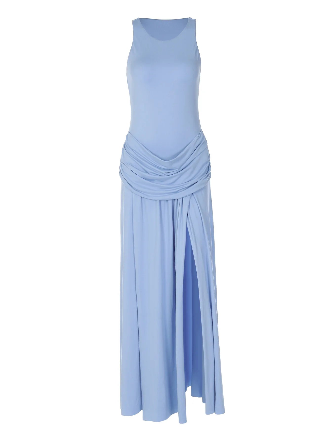Sleeveless High Split Pleated Long Dresses Sexy White Holiday Dresses for Woman