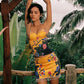 Sexy Floral Print 2 Piece Set Women Trend Square Collar Tank Top+Beads Tassel Patchwork Skirt Fashion Party Suits
