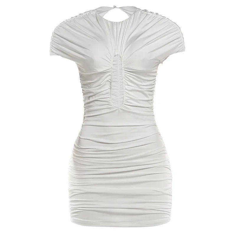Cut Out Backless Ruched Mini Dress Sexy White Bodycon Dresses Woman 2026 Summer Clothes