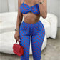 Wild Vacation 2 Piece Set Women Polka Dot Print Halter Tank Tops+Bike Shorts Stretch Matching Street Party Outfits