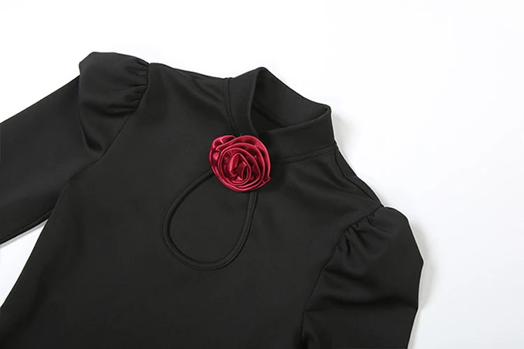 Appliques Sexy Split Dress Women Y2K Hollow Shoulder Padded Long Sleeve Elegant Evening Stretch Skinny Maxi Bodycon