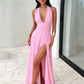 Halter Deep V Neck High Split Maxi Dress For Women Fashion Sleeveless Backless Bodycon Club Party Sexy Long Dress New