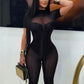 See Through Romper Women Sexy Fashion Half Sleeve Turtleneck Simple Hottie Chic Trend Midnight Street Club Playsuits