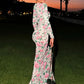 Bodycon Long Sleeve Half High Collar Print Zipper Elegant Maxi Dress Women Slim High Waist Sexy Dress Ladies Outfits