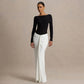 Black and White Patchwork Boat Neck Long Sleeve Backless Maxi Dress Elegant Party Dresses Fall Clothes