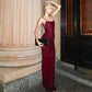 Spaghetti Strap Backless Ruched Maxi Dress Burgundy Black Sparkling Birthday Dresses Luxury Evening Gown