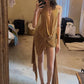 Elegant Ruched Mini Dress Woman Halter Swing Collar Backless Tassel Decoration Midnight Prom Party Fashion Bodycon