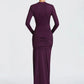 Hollow Out Long Sleeve Sexy Maxi Dress Women Gown Elegant O Neck Draped Ruched Bodycon Club Party Long Dress Fashion
