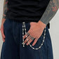 Creative Cross Pendant Imitation Pearl Keychain Wallet Belt Chain for Men Women Trousers Hipster Jeans Chain Jewelry