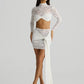 See Through Lace Mesh Two Piece Set Long Sleeve Crop Top and Mini Skirt Matching Sets Sexy Outfits Women