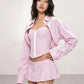 Striped Print Single-Breasted 3-Piece Set Women Lapel Full Sleeve Crops Tops+Lace Tank Tops+Folds Skirt Sweet Suits