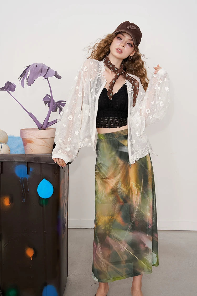 2025 Summer New Arrival Light Multi-color Oil Painting Style Graphic Maxi Skirt For Woman