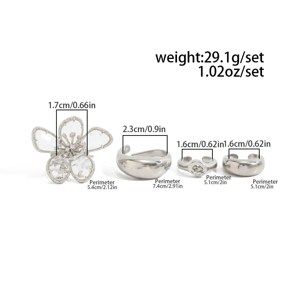 4 Pcs/Set Unique Rhinestone Flower Open Toe Rings for Women Vintage Geometric Adjustable Foot Toe Ring Sandal Accessory
