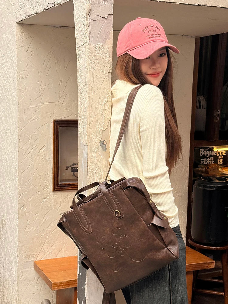 Minimalist Preppy Brown Large Capacity Versatile Backpack For Women