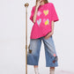 Women's Oversized T-Shirt with Colorful Heart Graffiti, Artistic Liquid Heart Print Tee for Summer, Chic Casual Cotton T