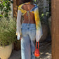 Backless Bandages T-Shirt Women Fashion Colorful PrintSee tThrough Puff Sleeve Sexy Hottie Street Party Crop Tess