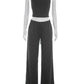 Fashion Long Pants Set Women Strapless Off-shoulder Crop Top Trouser Matching Sets Female Slim Fit Club Party Pants Set