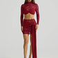 See Through Lace Mesh Two Piece Set Long Sleeve Crop Top and Mini Skirt Matching Sets Sexy Outfits Women