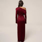 One Shoulder Draped Front Long Sleeve Maxi Dress Burgundy Evening Party Dresses Woman Elegant Fall 2026