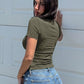 Front Tie Hollow Out Short Sleeve Tops Casual Tshirt Woman Clothes Summer 2026